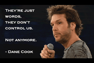 They’re just words, they don’t control us. Not anymore. - Dane Cook